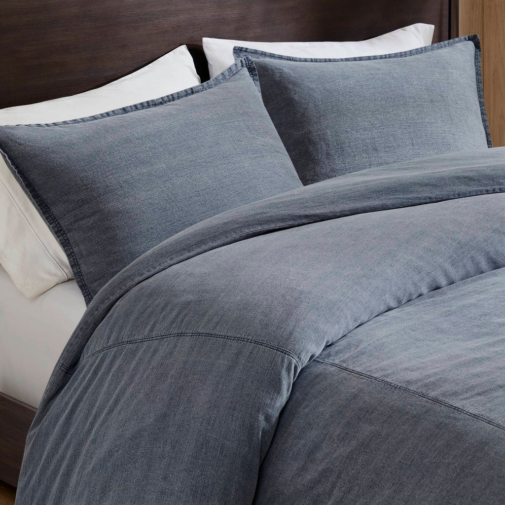 Mckenzie - 3 Piece Full/Queen Twill Washed Duvet Set - Blue