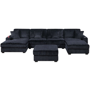 6 Piece Modular U Sectional Sofa Set With USB Cup Holder, Low Leg - Black