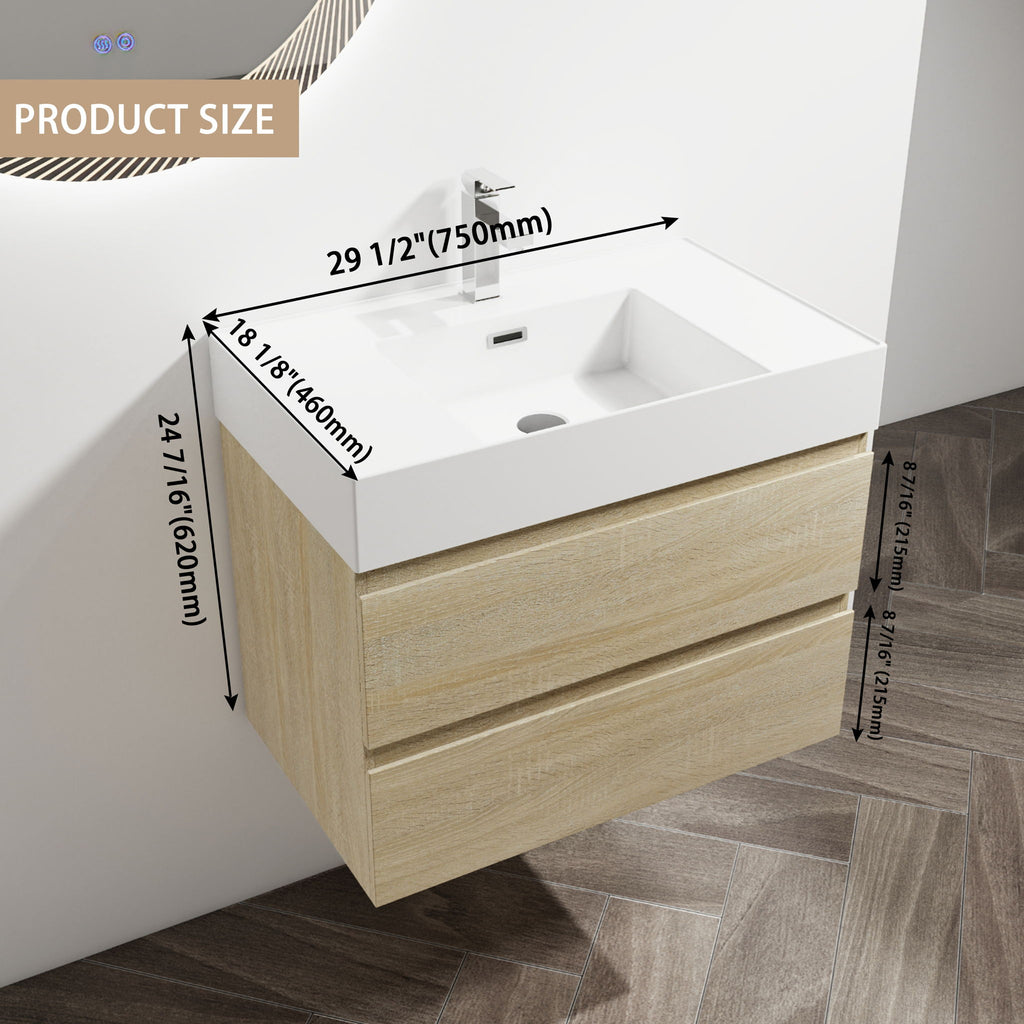 Wall Mounted Bathroom Vanity And Sink, 2 Soft Close Drawers