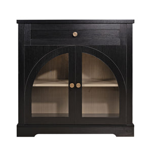 Sideboard Cabinet With 1 Drawer And 2 Arched Doors With Adjustable Shelves For Entryway - Black