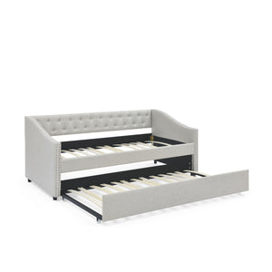 Upholstered Tufted Daybed With Drawers, Waved Arms