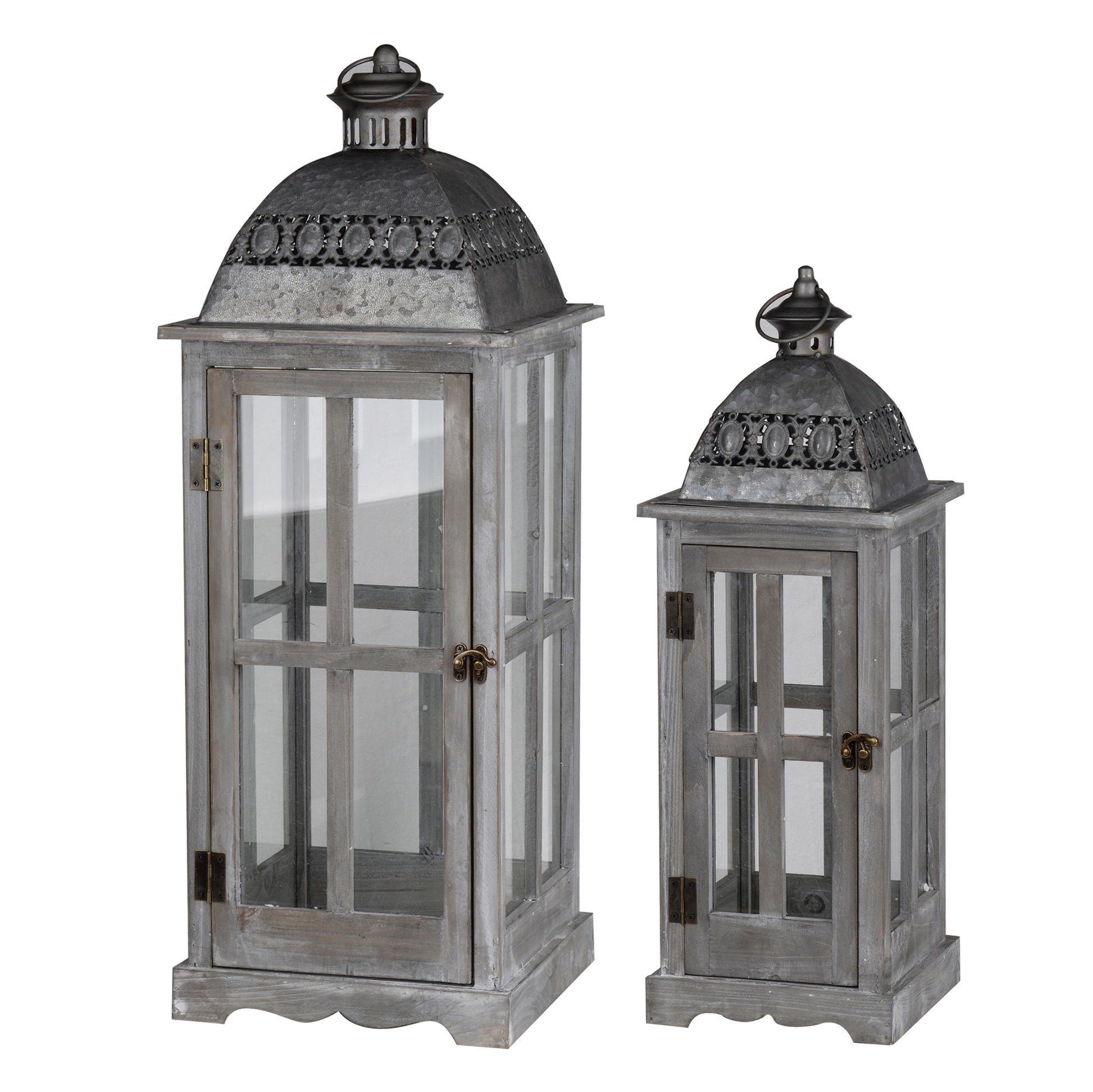 Wooden Candle Lantern Decorative, Hurricane Lantern Holder Decor For Indoor Outdoor, Home Garden Wedding - Gray