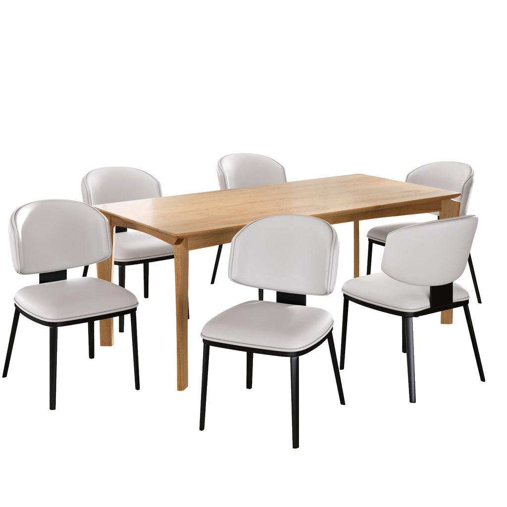 7 Pieces Contemporary Dining Set With Faux Leather Chairs