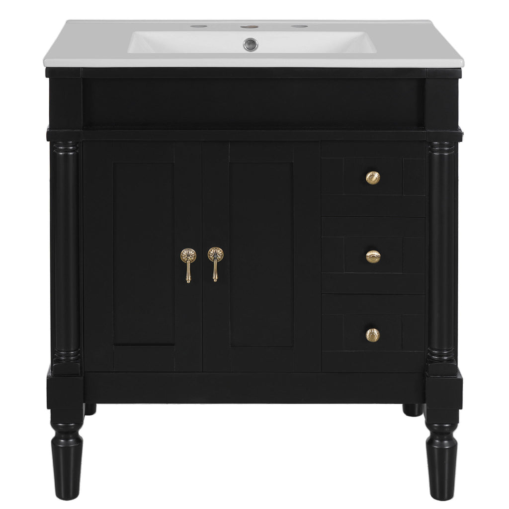 Bathroom Vanity With Ceramic Sink, 2 Doors 3 Drawers, Soft Close Design