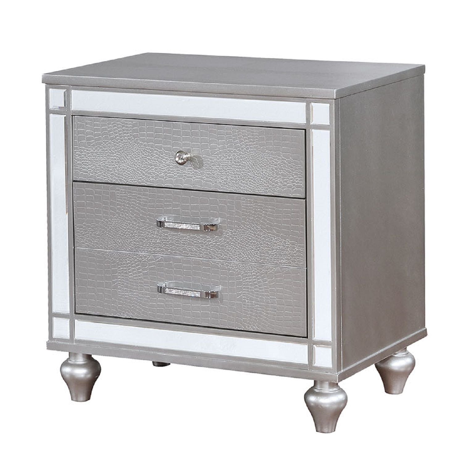 Contemporary Nightstand With Crocodile Textured Trim