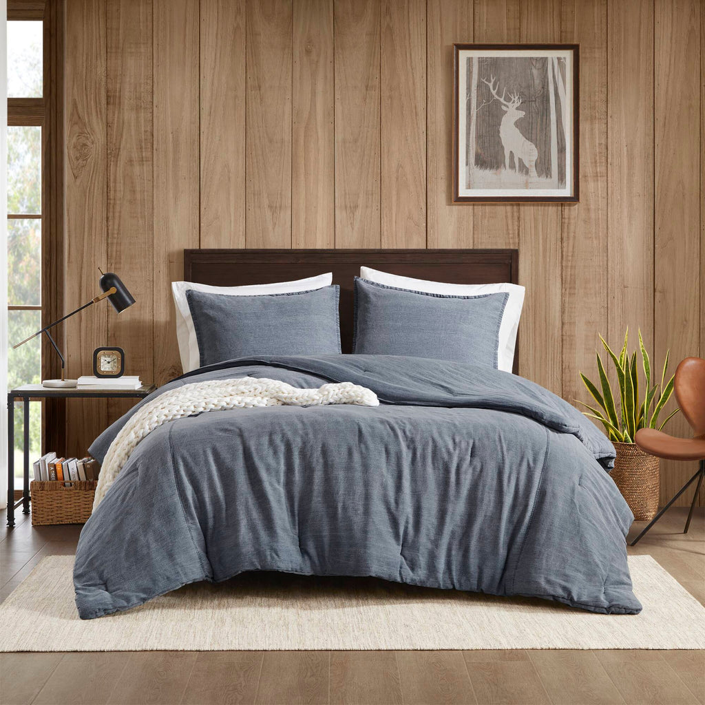 Mckenzie - 3 Piece King/California King Twill Washed Comforter Set - Blue