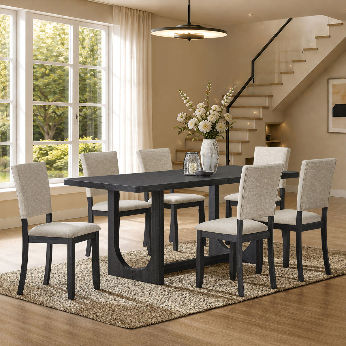 Dining Table Set, Rectangular Kitchen Table With Upholstered Chairs