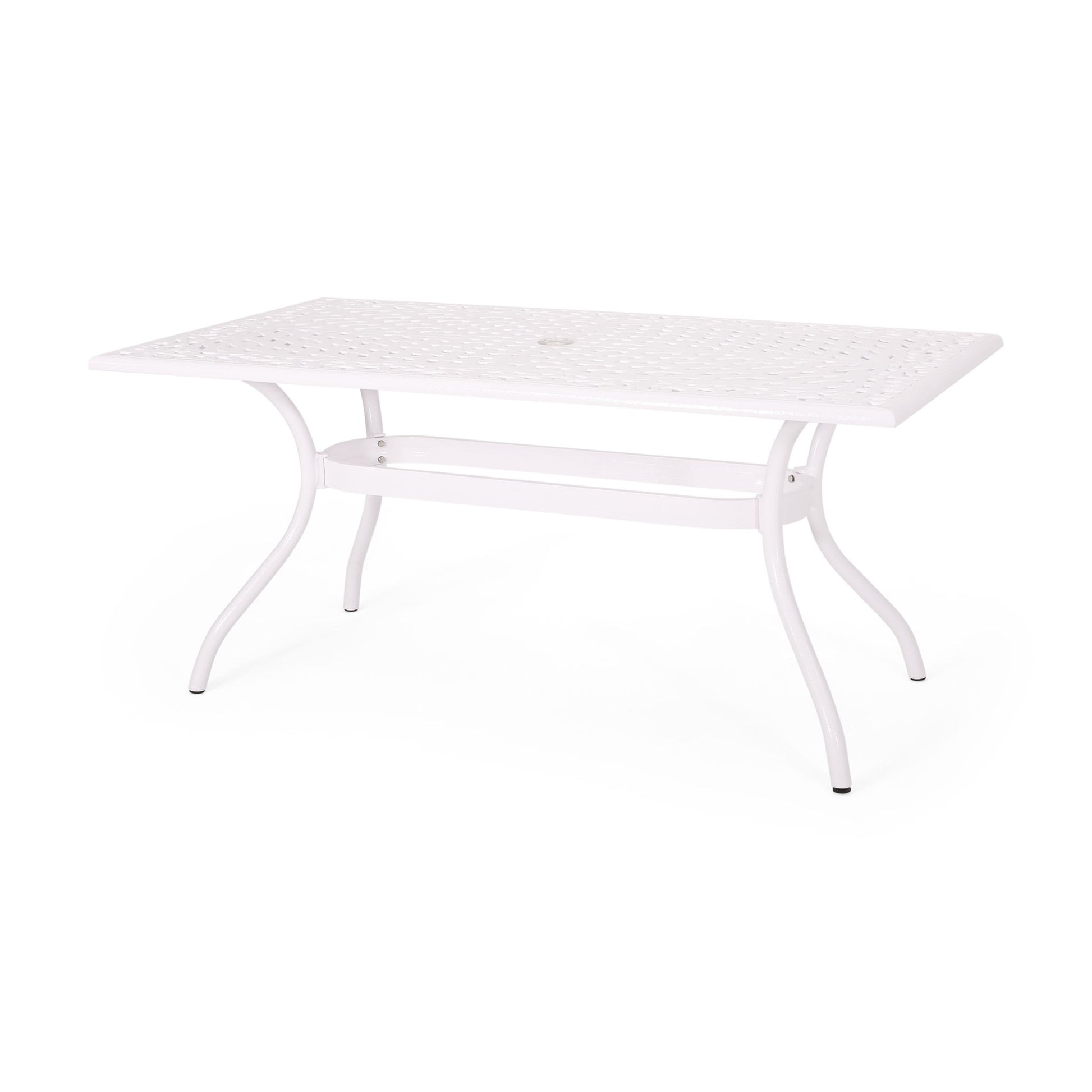 Celestine - Outdoor Cast Aluminum Dining Table With Floral Lattice Design And Umbrella Holder