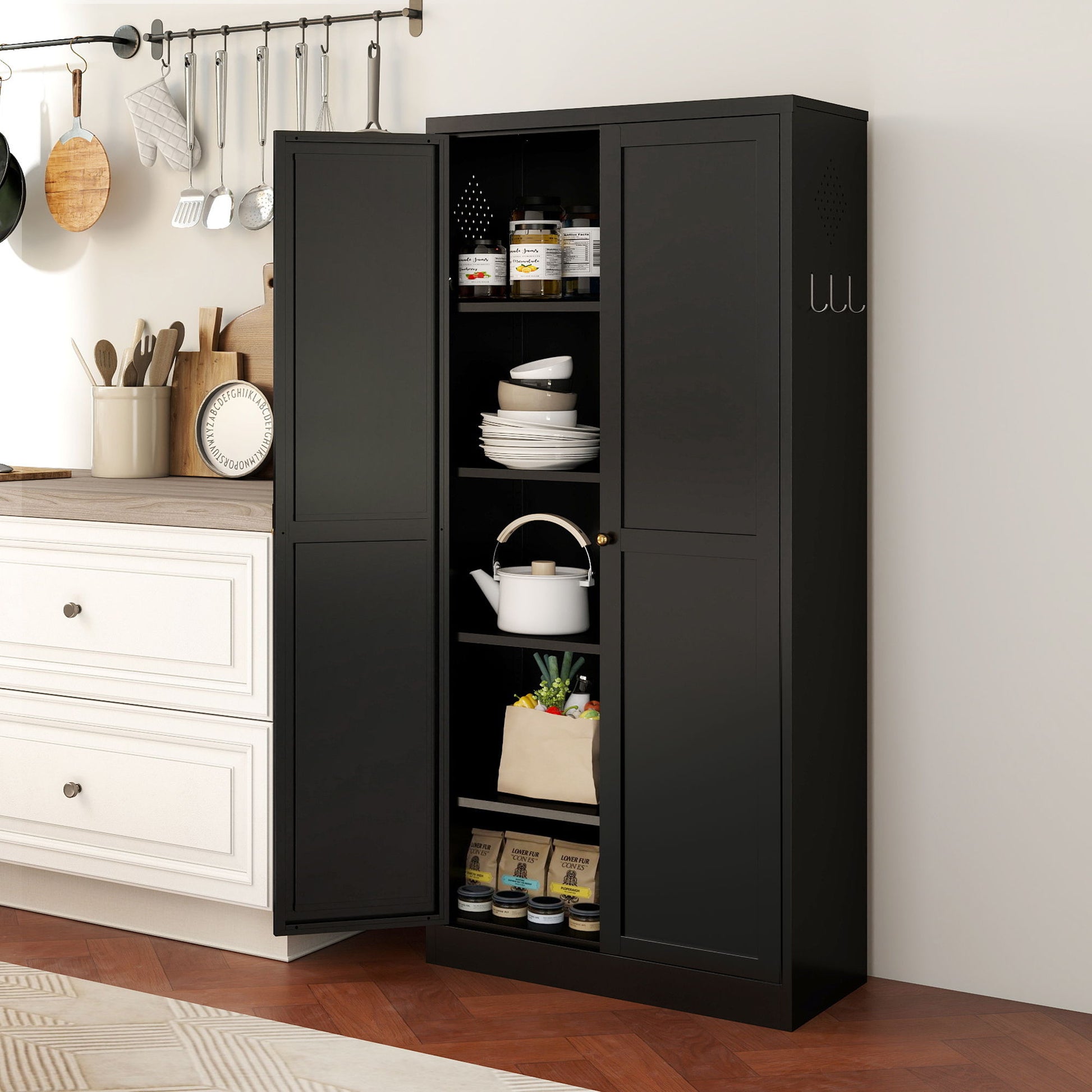 Kitchen Pantry Cabinet With 4 Adjustable Shelves, Heavy Duty Freestanding Organizer