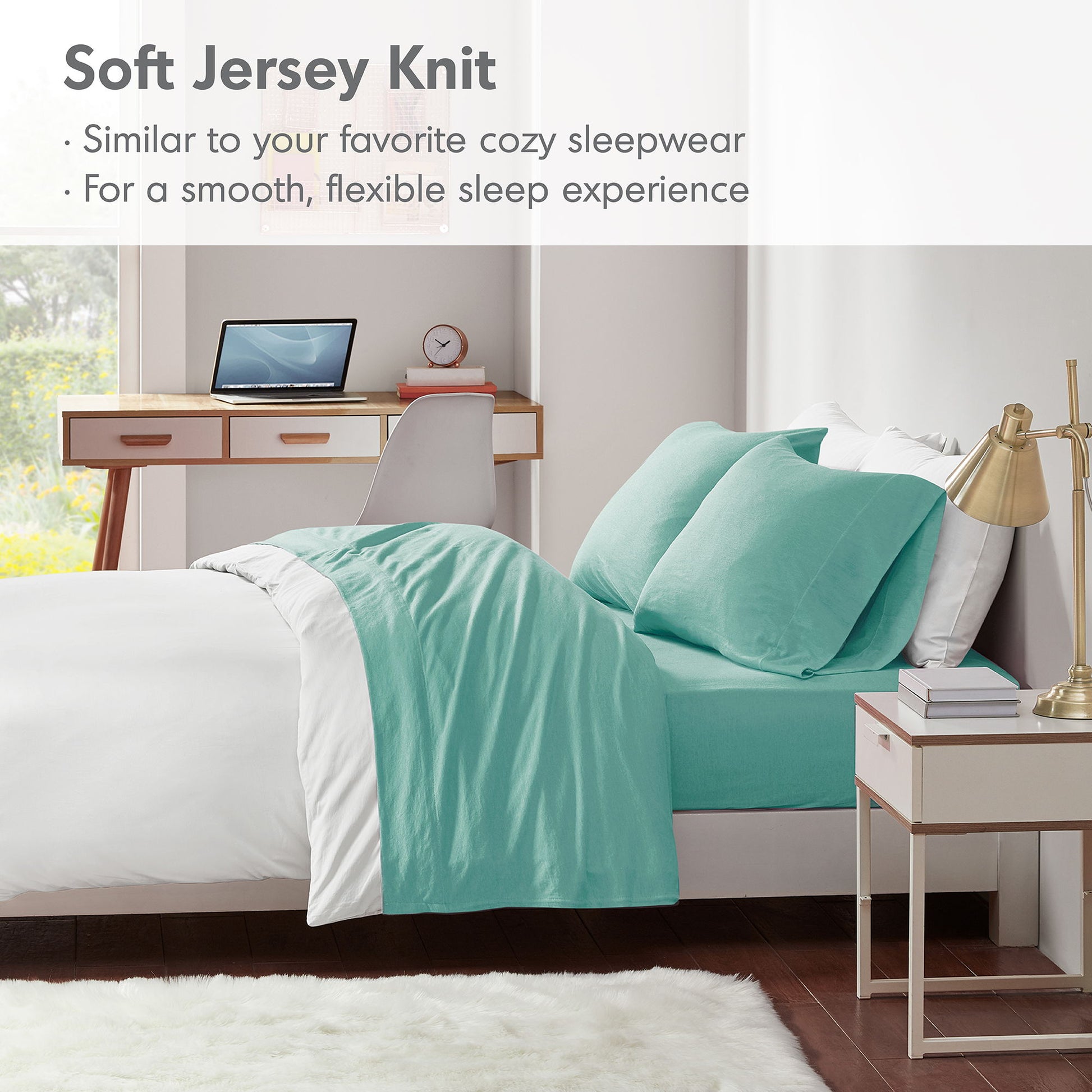 Cotton Blend Jersey Knit - Twin All Season Sheet Set - Aqua
