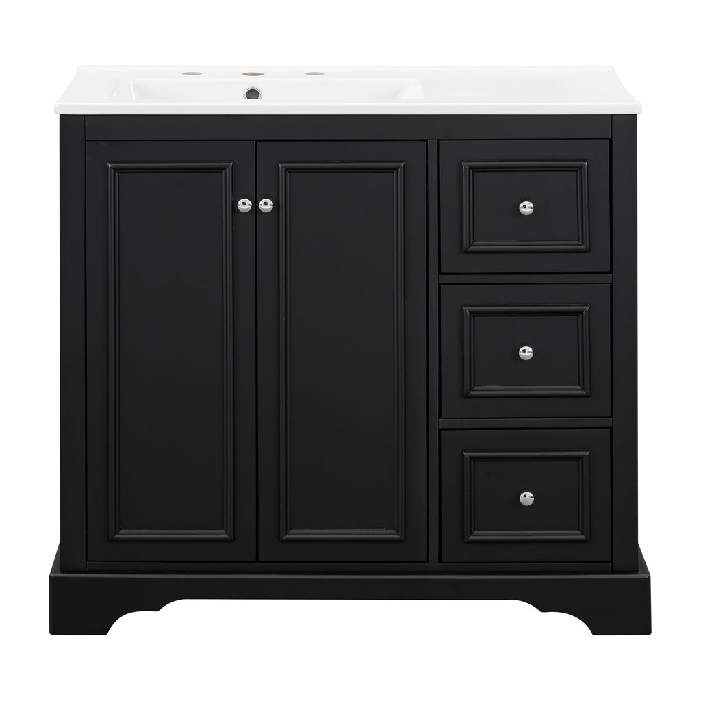 Bathroom Vanity With Sink, Soft-Close Doors, Adjustable U-Shelf, 3 Drawers