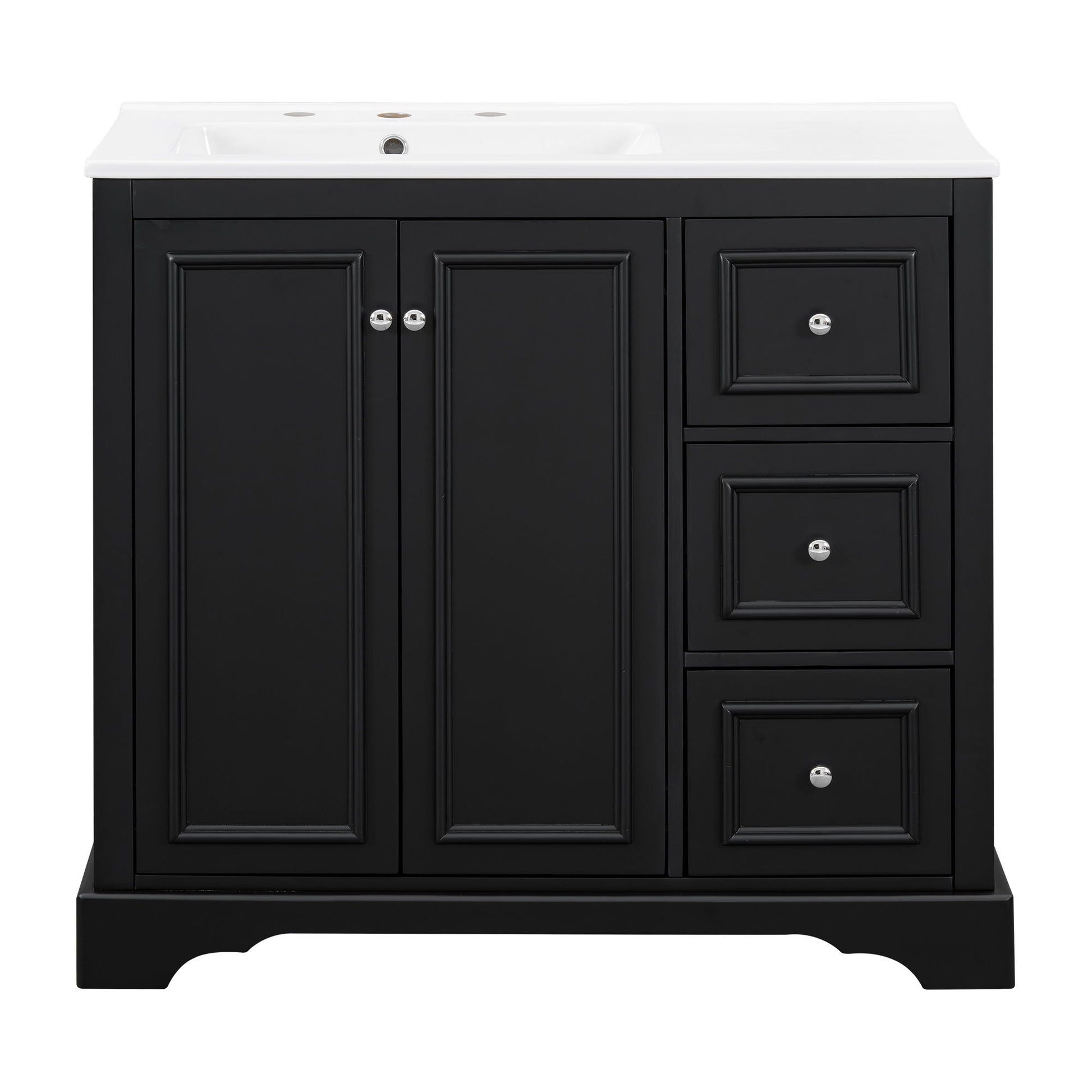 Bathroom Vanity With Sink, Soft-Close Doors, Adjustable U-Shelf, 3 Drawers