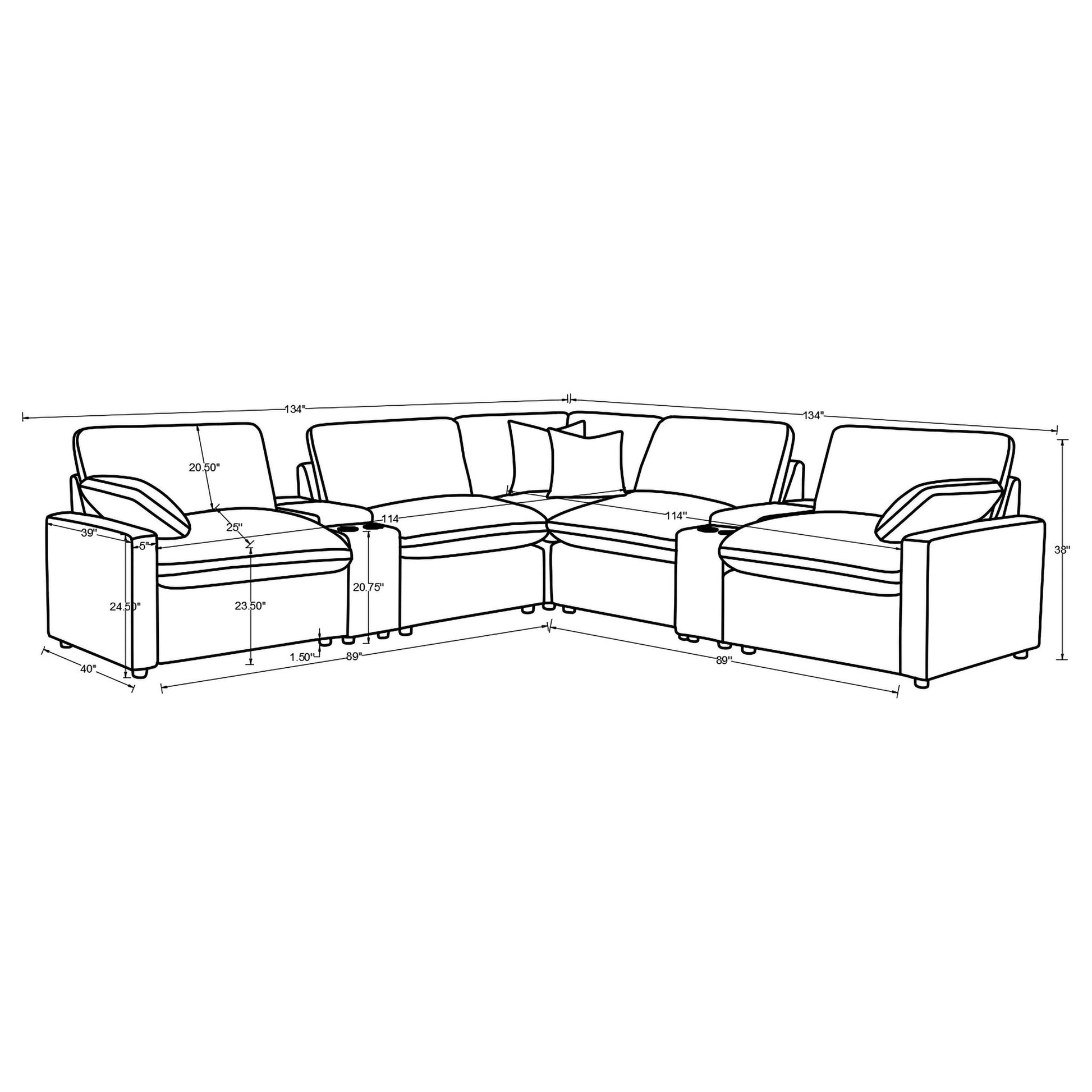 Modular Power Reclining With Lift Top Consoles, 7 Piece Configuration - Dark Gray