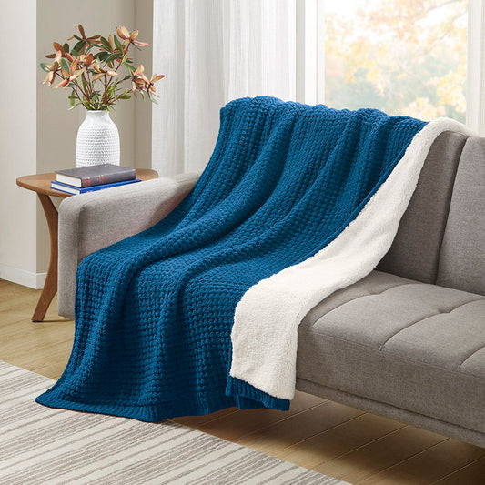 Rowan - Waffle Knit Chenille Throw - Navy Blue