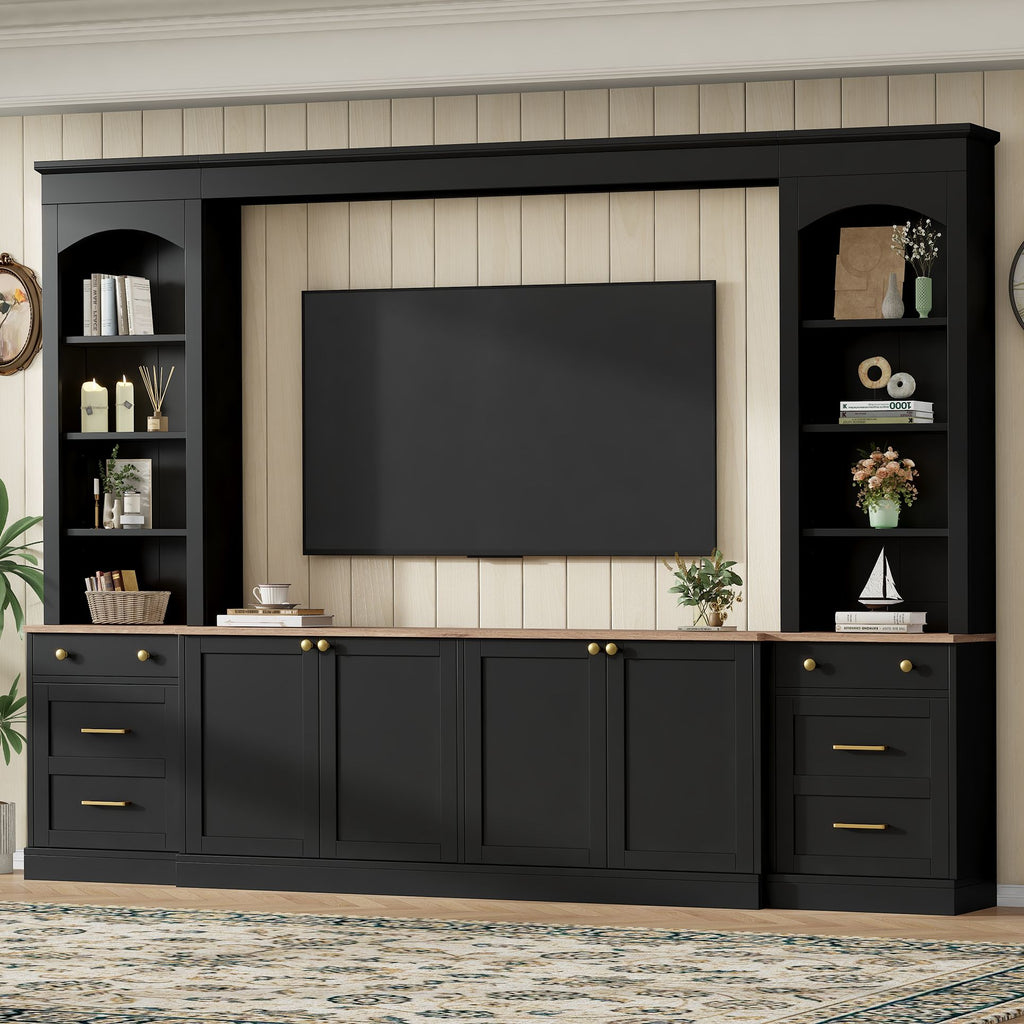 Arched Entertainment Center Wall Unit With Bookshelf, Retro Large TV Stand