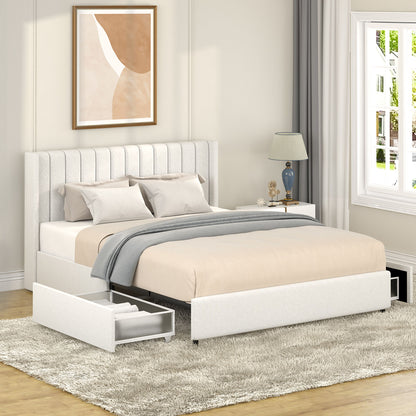 Anda - Queen Patented 2-Drawers Upholstered Storage Bed - Ivory Boucle