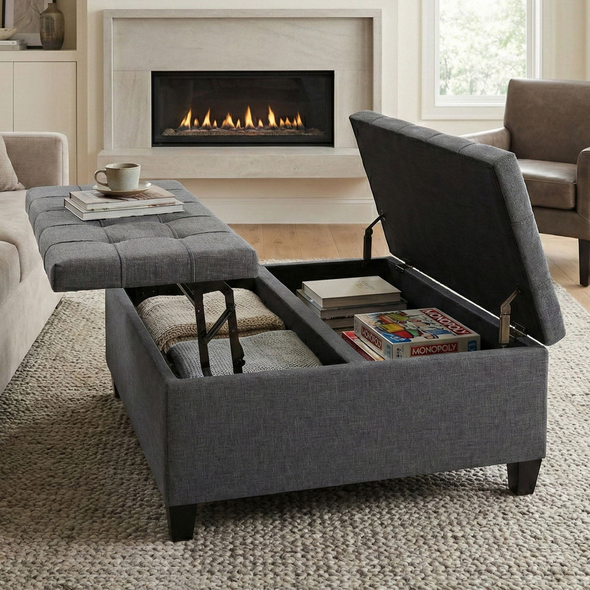 Harrison - Coffee Table Storage Ottoman - Dark Gray