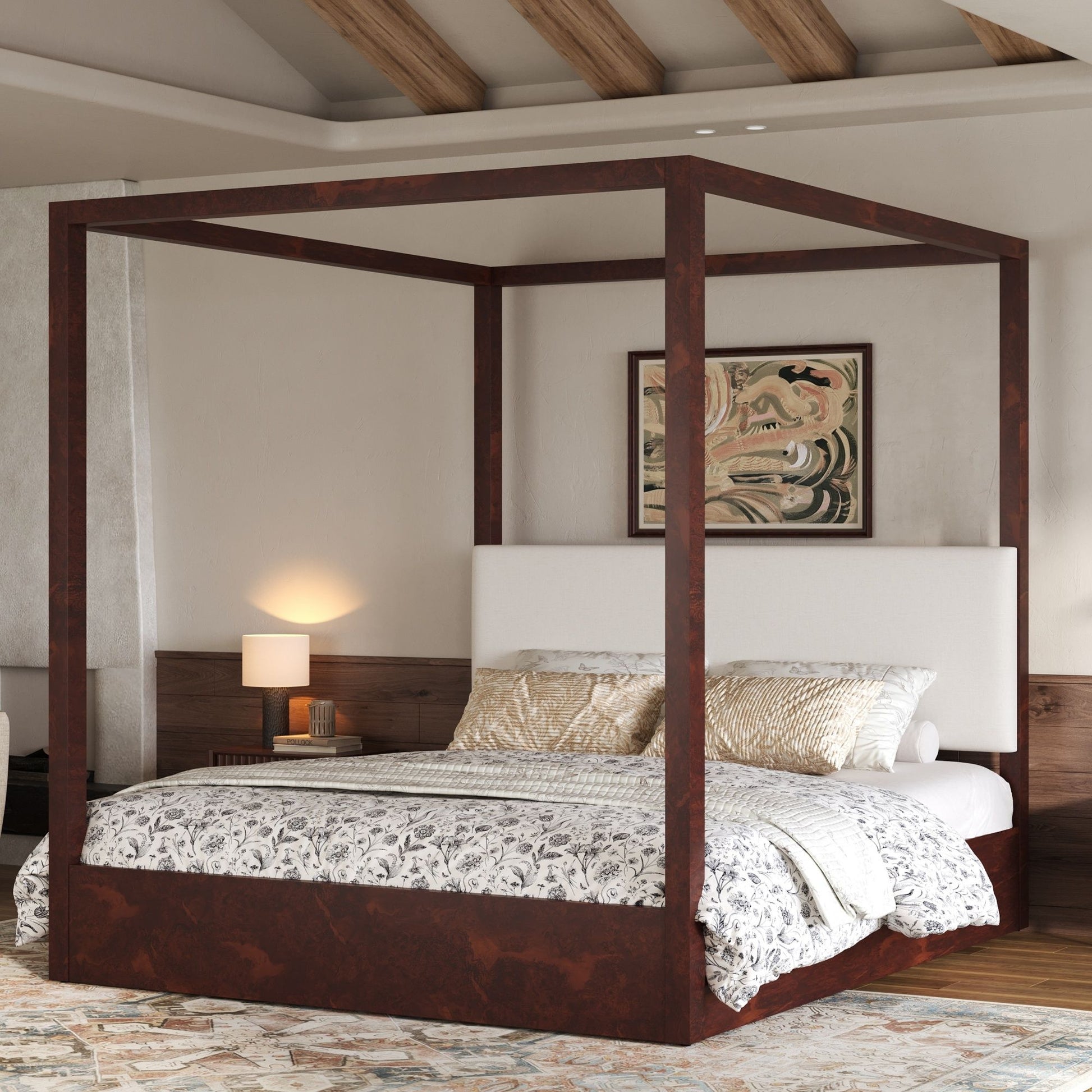 Canopy Platform Bed With Upholstered Headboard