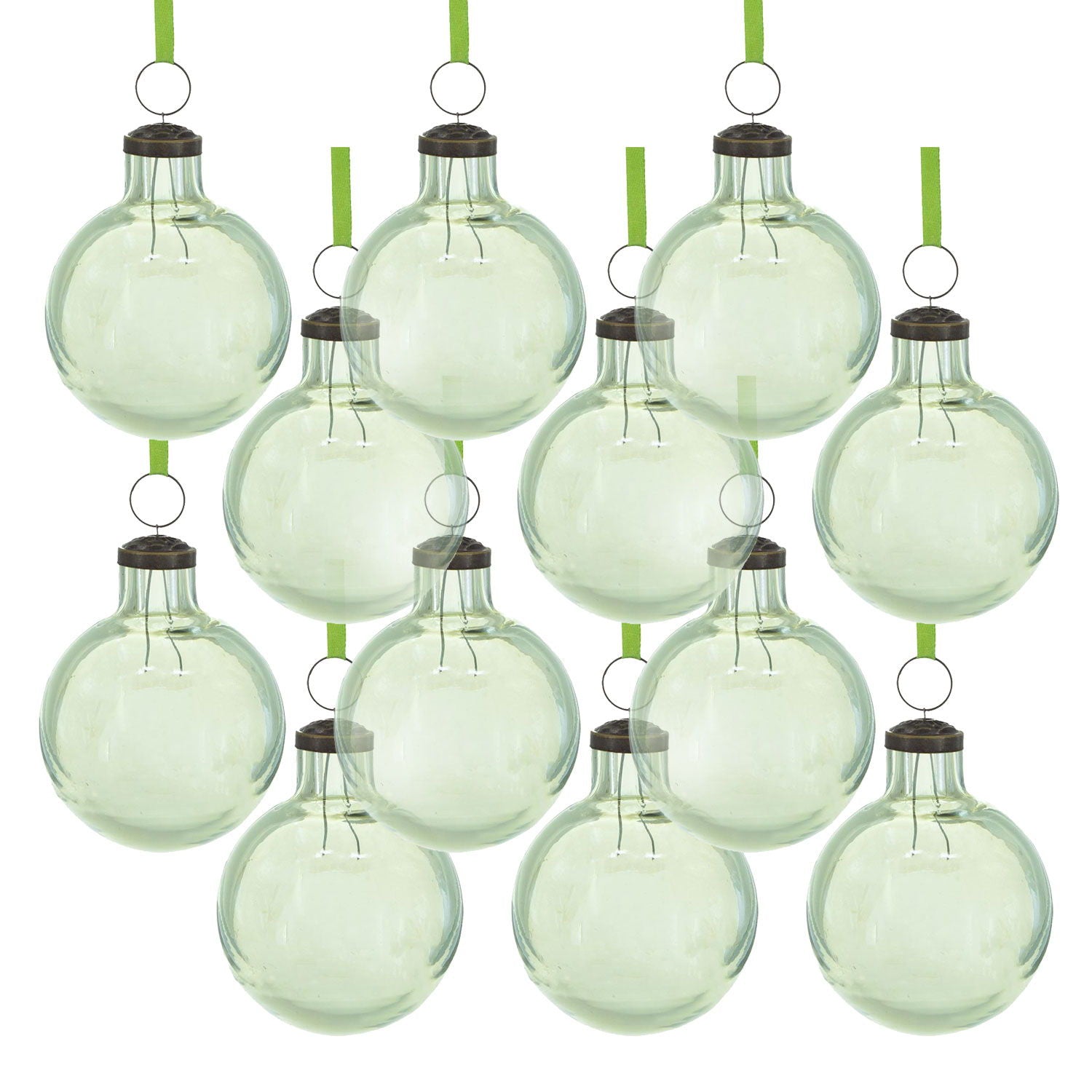 Long Neck Ball Ornaments, Glass Decorative Hanging Ball Christmas Tree Ornaments For Holiday Party Decorations (Set of 12) - Green