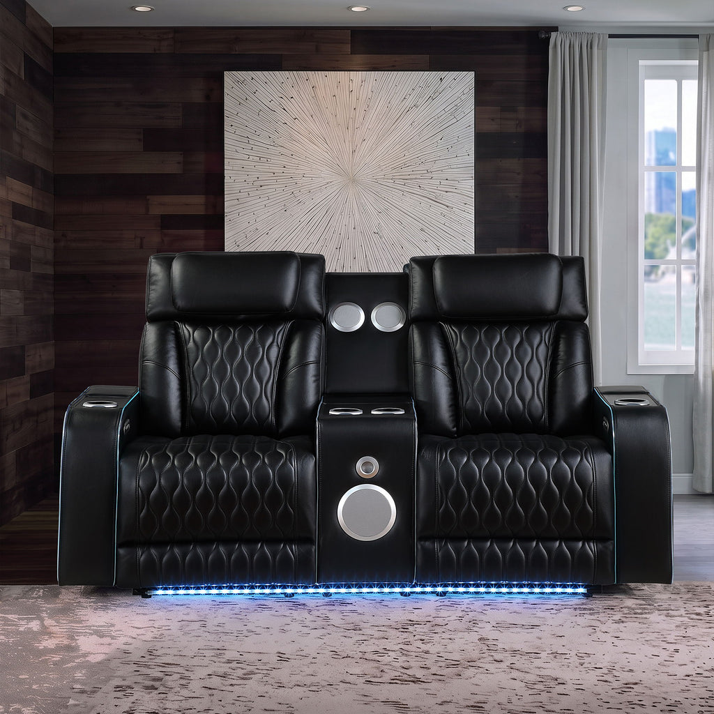 Electra - Power Reclining Loveseat With Power Headrests, Console, Speakers, Massage, LED Lighting And USB Control