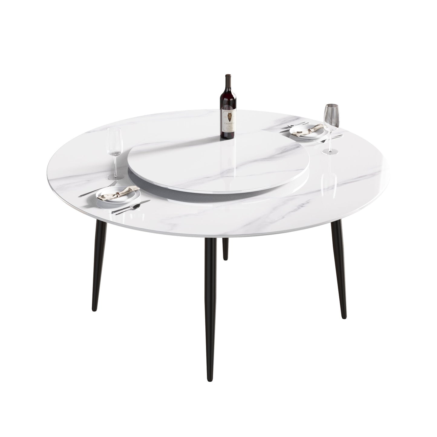 Modern Artificial Stone Round Dining Table, Can Accommodate 6 People Artificial Stone Turntable - White