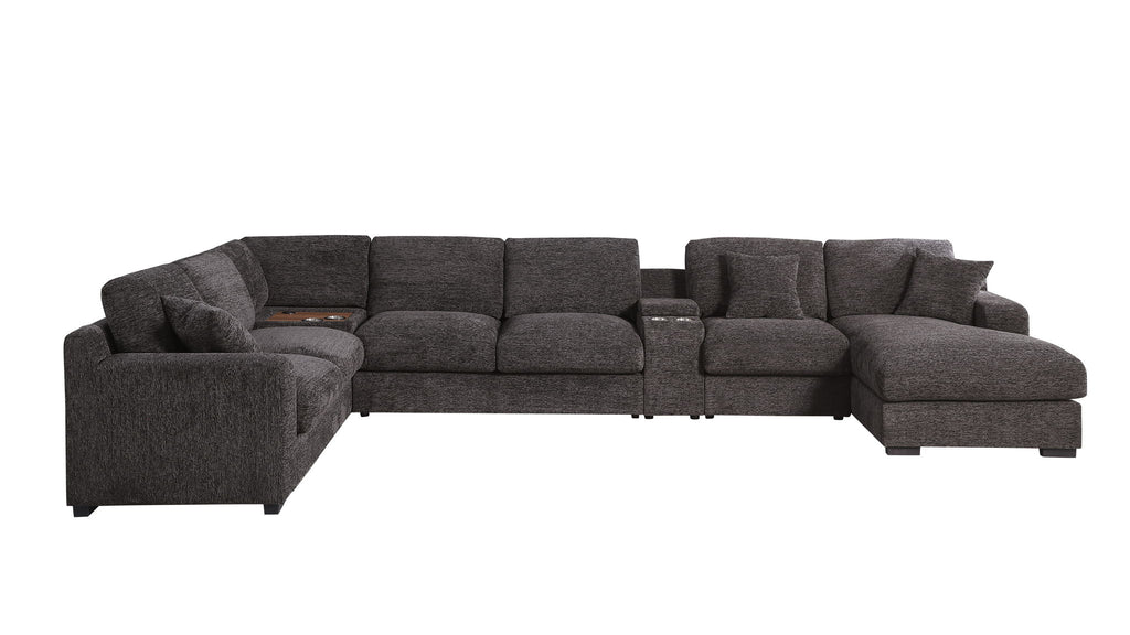 Celine - Corner Sectional Sofa With Right Facing Chaise, Cupholders, And Charging Ports - Gray