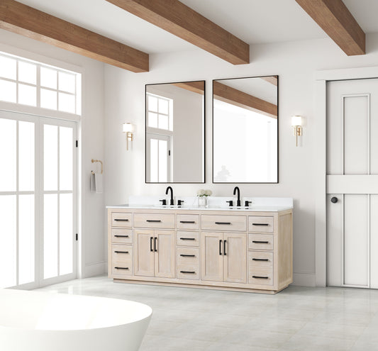 Bathroom Vanity With Double Sink, Modern Bathroom Vanity Set With Soft-Close Cabinet And 9 Drawers, Solid Wood Bathroom Storage Cabinet With Countertop And Backsplash - Light Oak