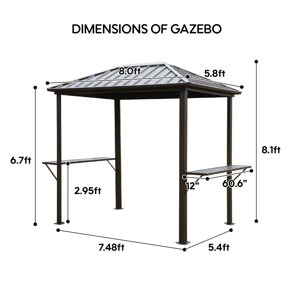 Grill Hardtop Gazebo Outdoor Metal Hard Top Gazebo, Permanent Bbq Gazebo With Galvanized Steel, Aluminum Framed Pavilion With Shelves - Dark Brown