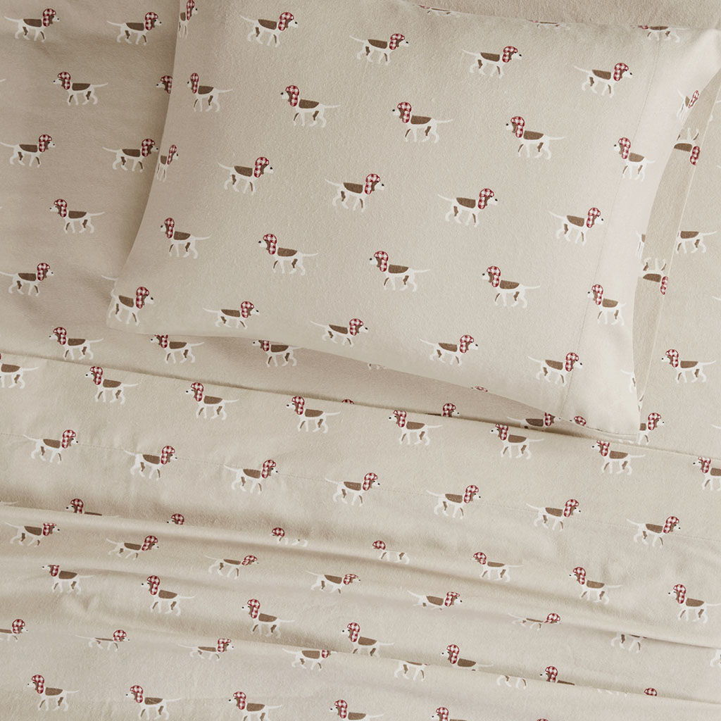 Flannel - King Sheet Set - Tan Dog