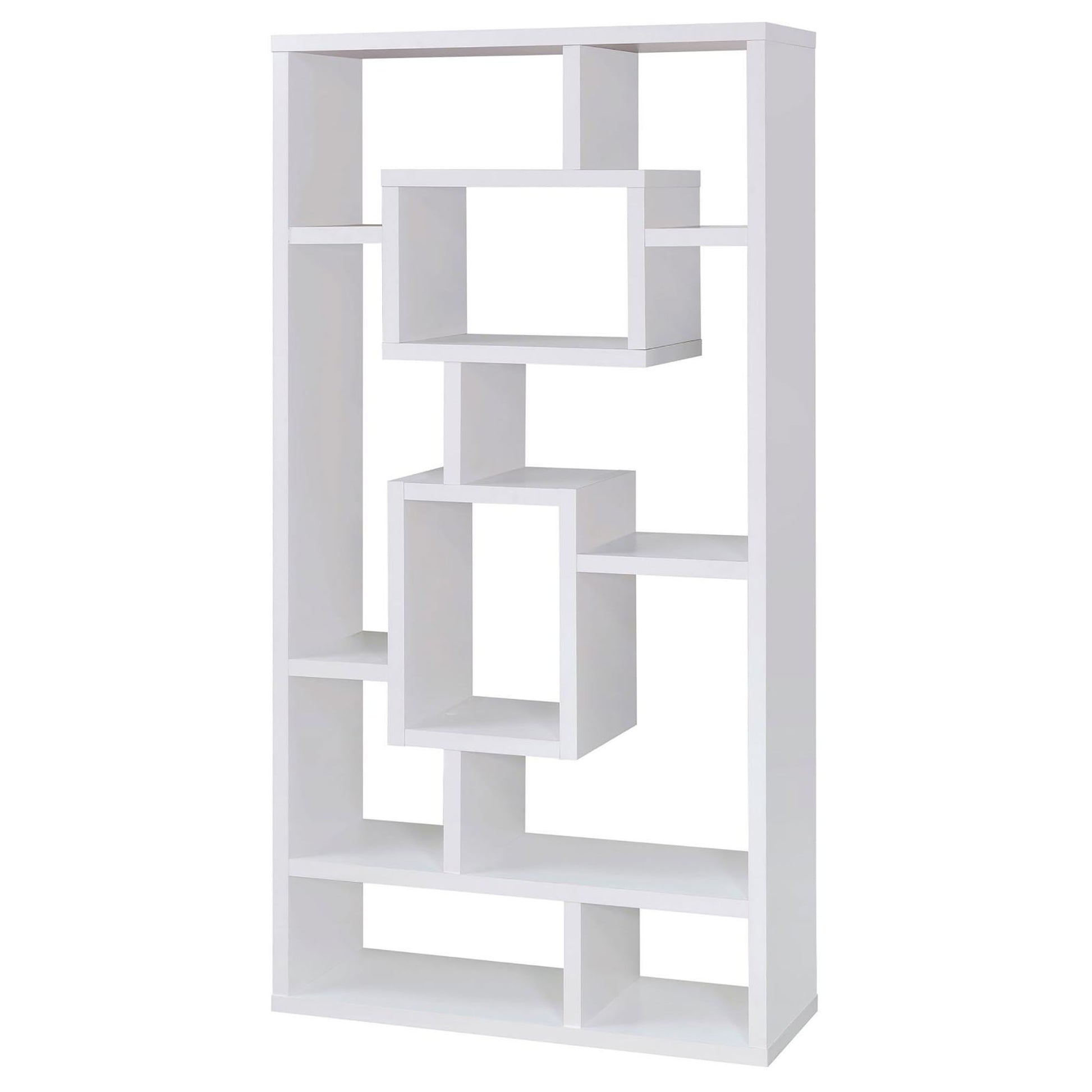 Geometric 10 Shelf Open Back Bookcase With Interlocking Shelves - White