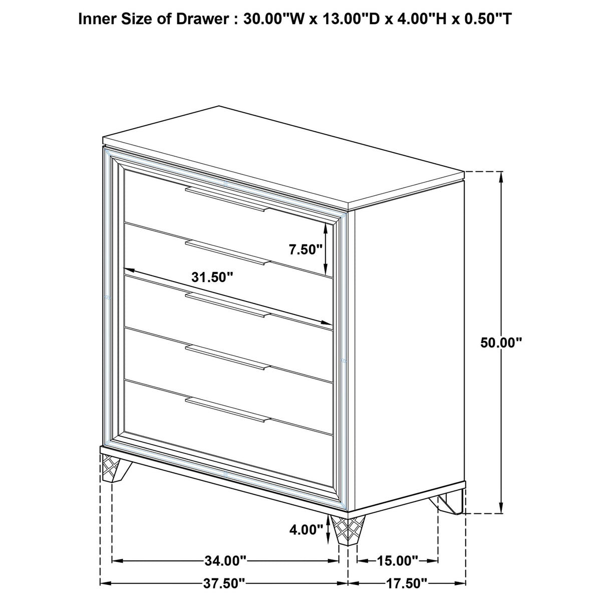 5 Drawer Bedroom Chest Of Drawers - White