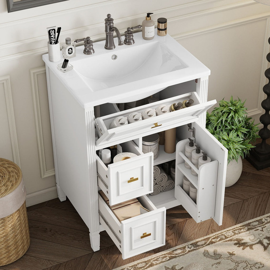 Bathroom Vanity With Sink, Flip Drawer, 2 Drawers, Adjustable Shelf