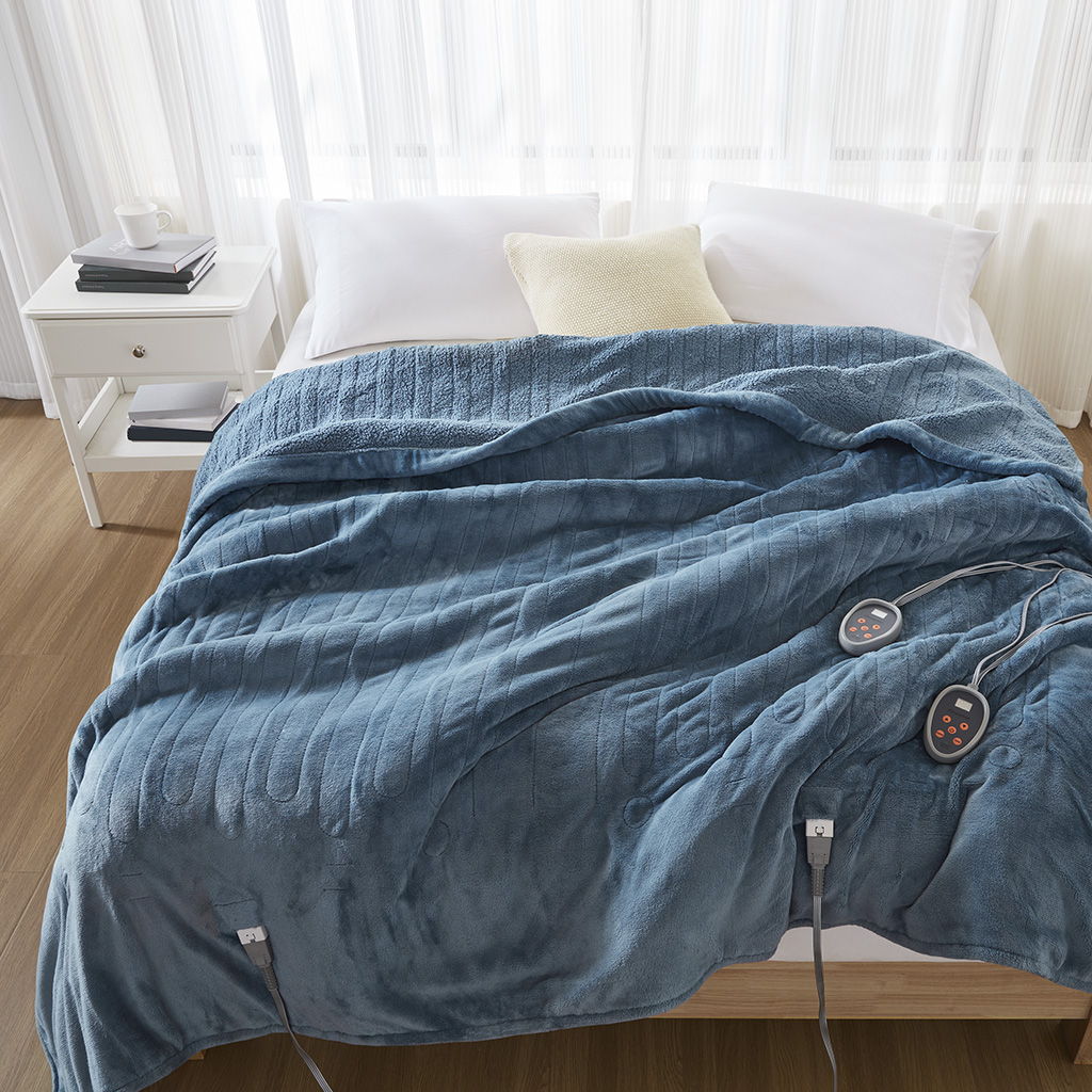 Heated Microlight to Berber - King Blanket - Blue