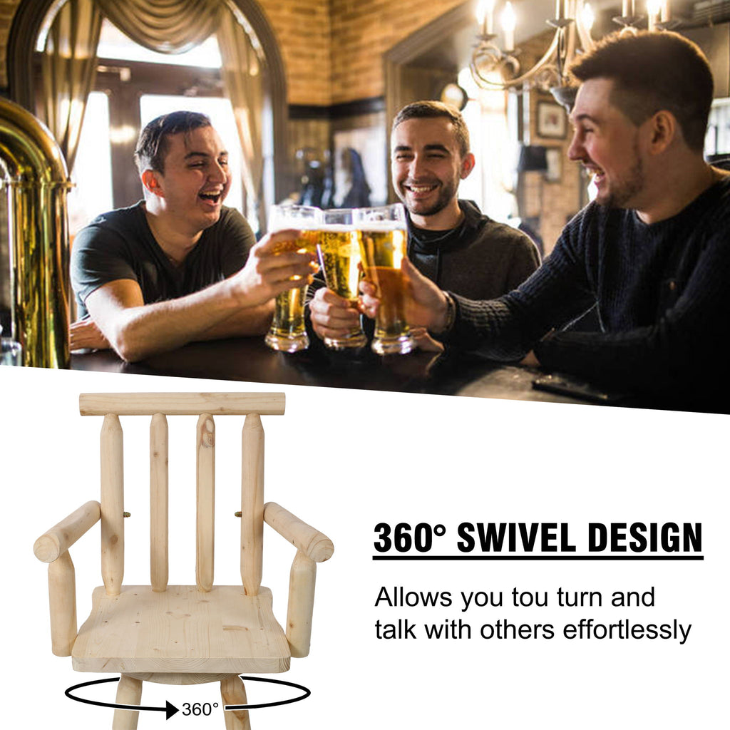 Rustic Bar Stool, Fir Wood Construction, Wide Armrest