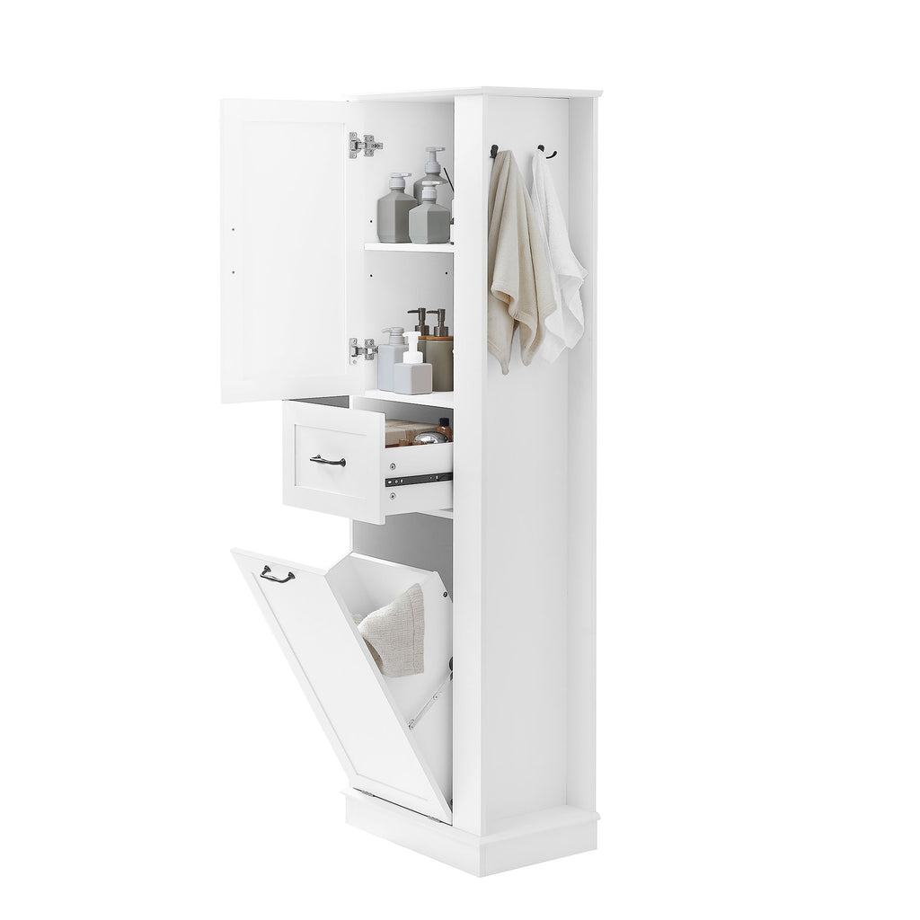 Modern Tall Storage Cabinet With Tilt-Out Compartment, Adjustable Shelves