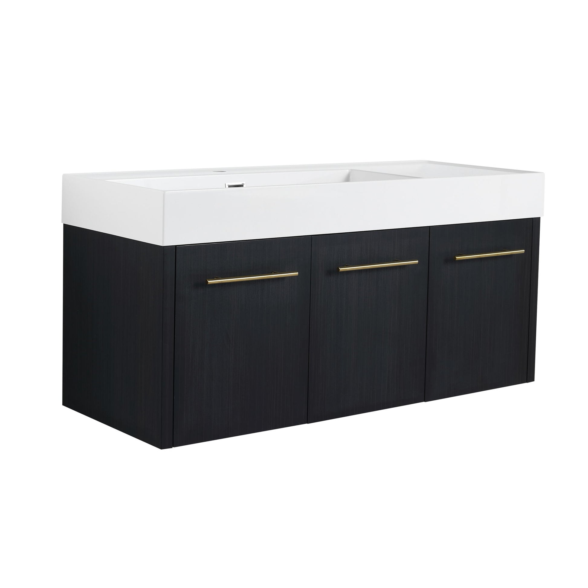 Contemporary 48" Wall Mounted Bathroom Vanity With Resin Sink And Soft Closing Doors And Line - Black Chestnut