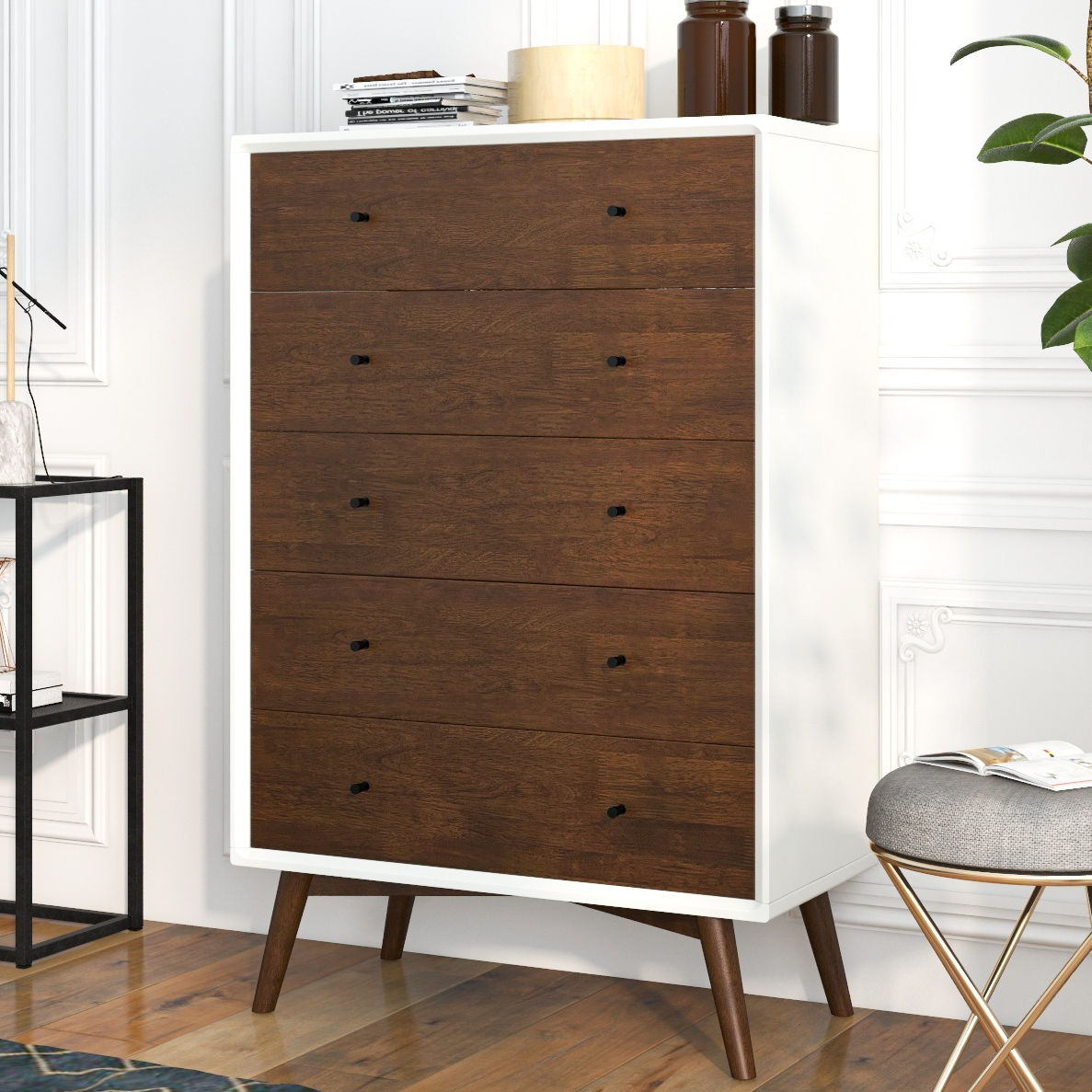 Caroline - Mid-Century Modern Solid Wood Dresser - White