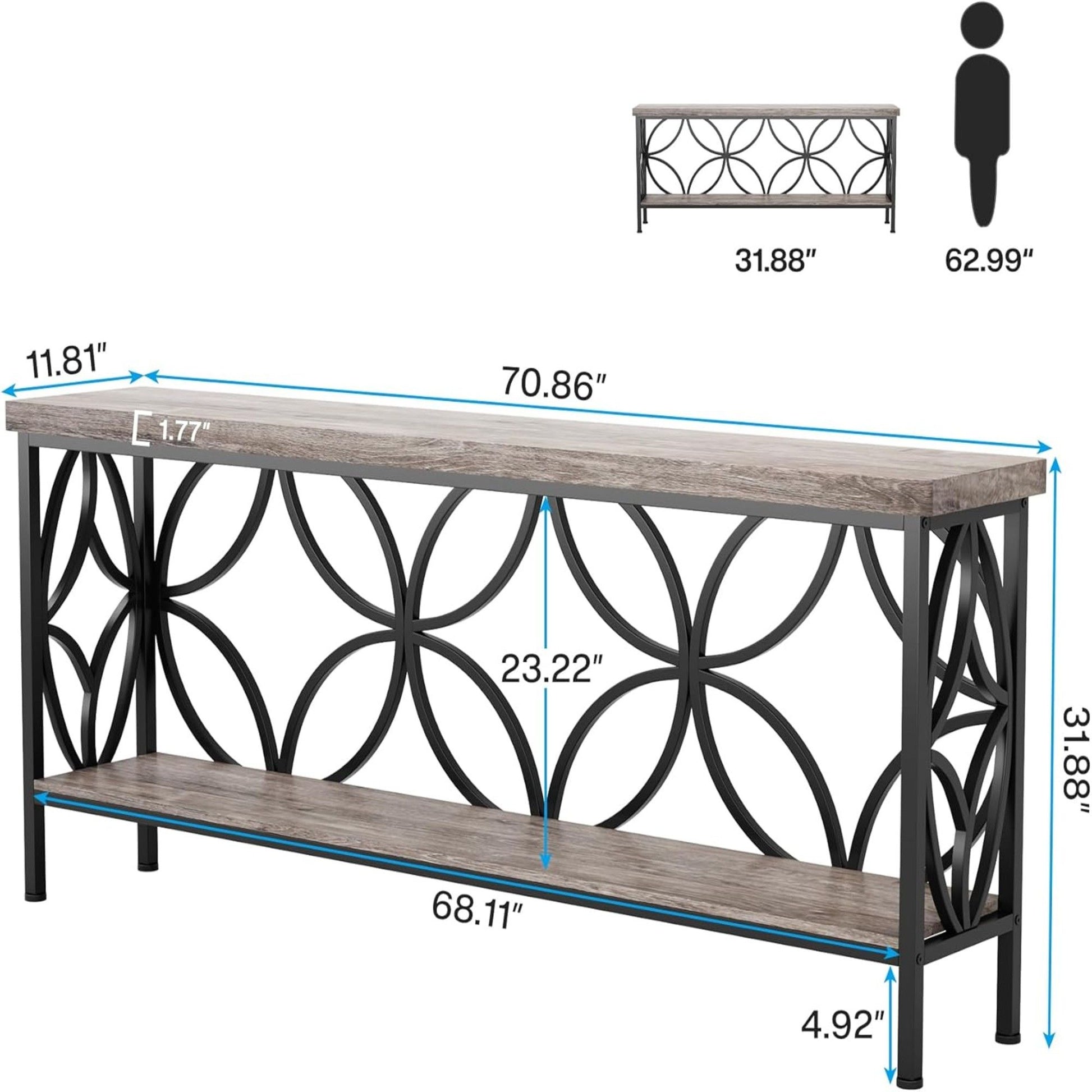 Extra Long Console Table With Open Storage Shelves