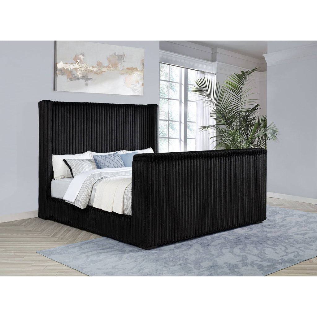 Lyman - Eastern King Wingback TV Bed With Integrated TV Lift And Power Strip - Black