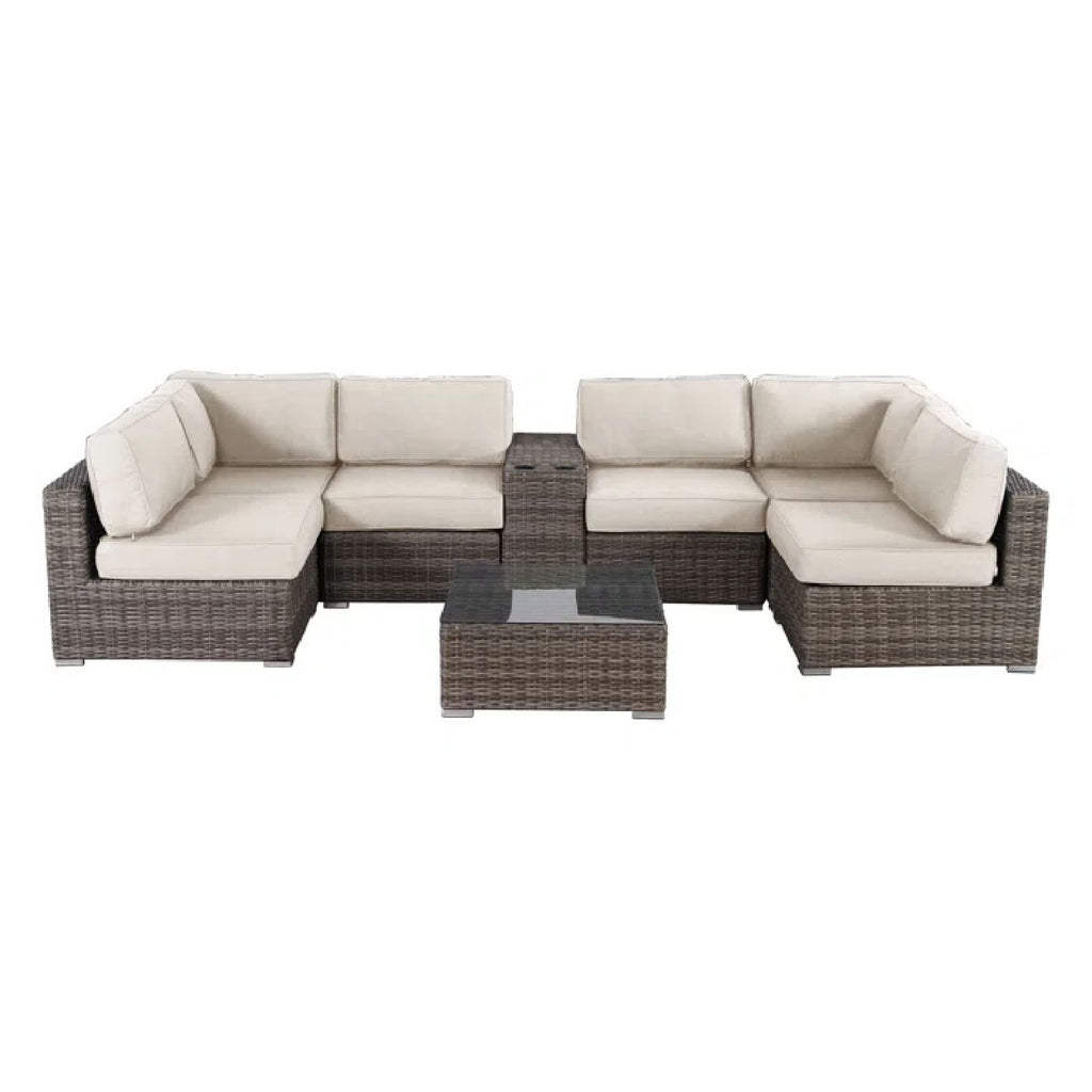 Elegant 4 Person Wicker Patio Seating Set With Cushions And Glass Top Table