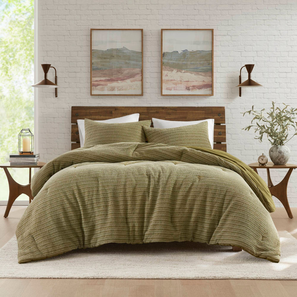 Lyon - 3 Piece King/California King Waffle Washed Comforter Set - Green