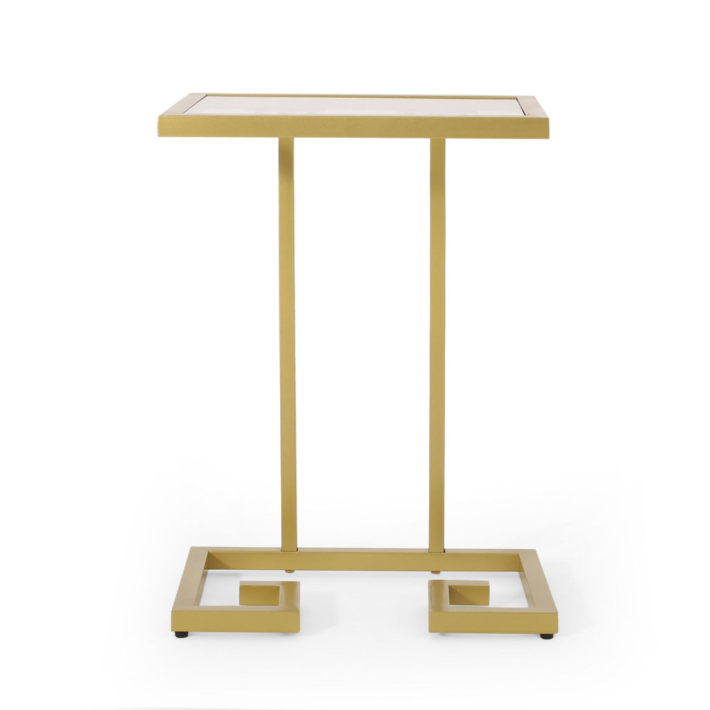 Modern Glam C Shaped End Table With Tempered Glass Top - Gold