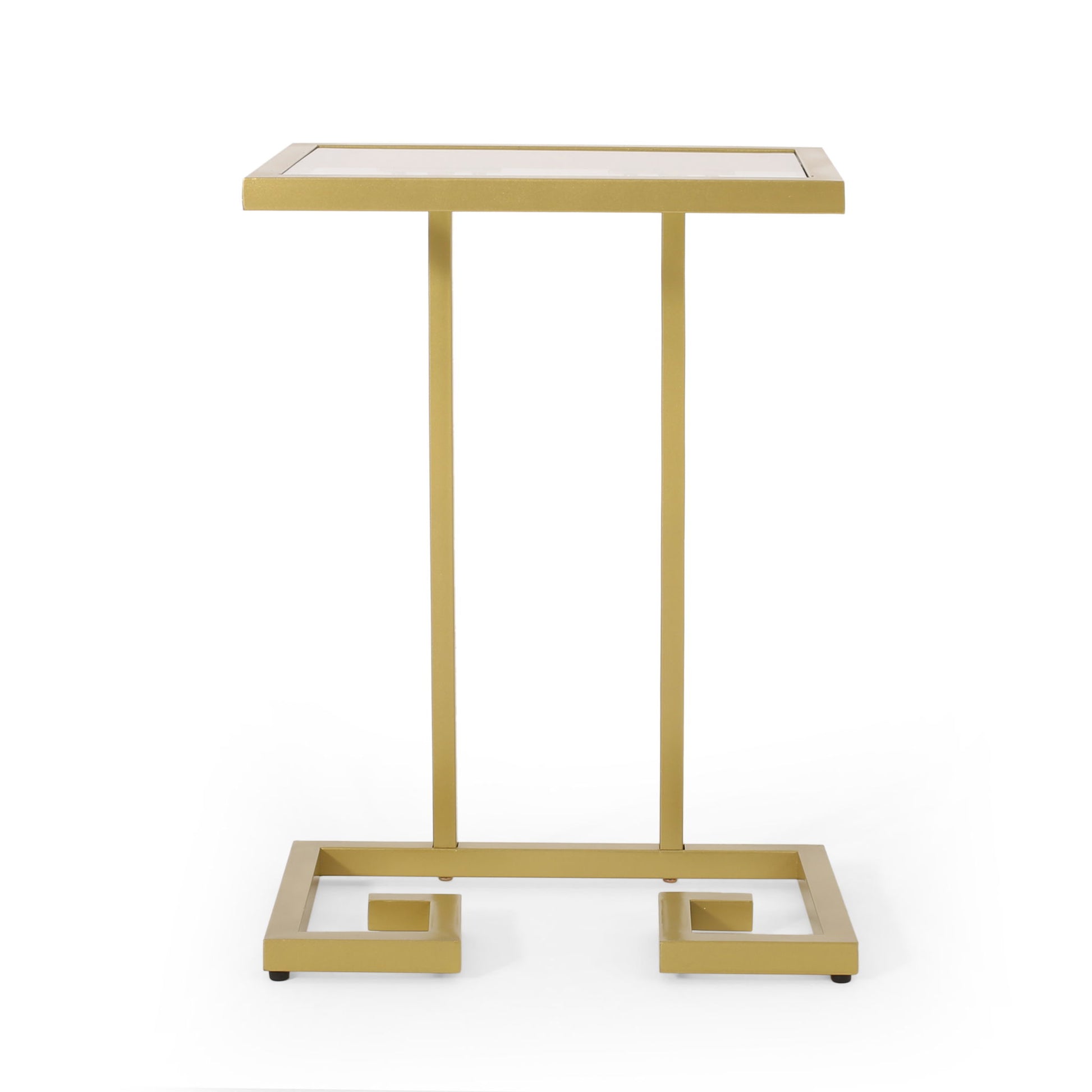 Modern Glam C Shaped End Table With Tempered Glass Top - Gold