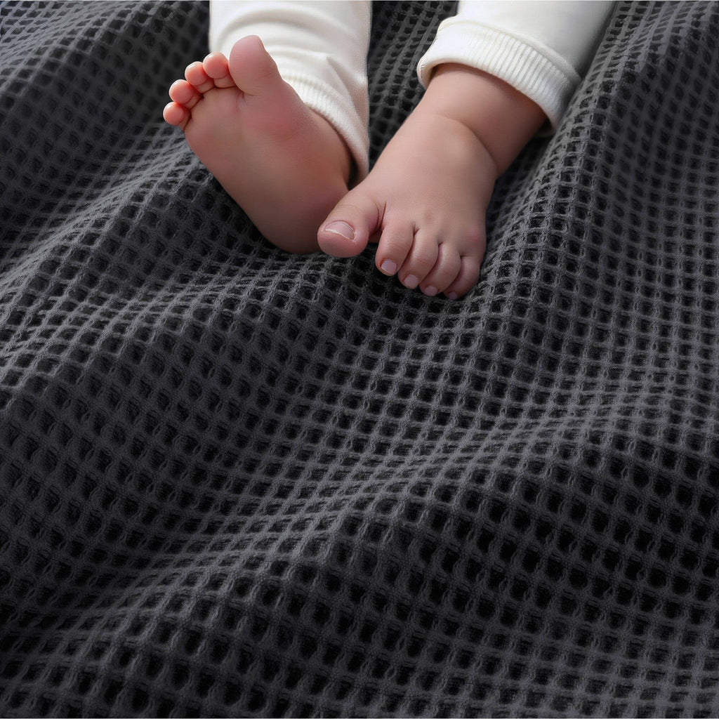Waffle Weave - Twin Cotton Blanket - Dark Gray
