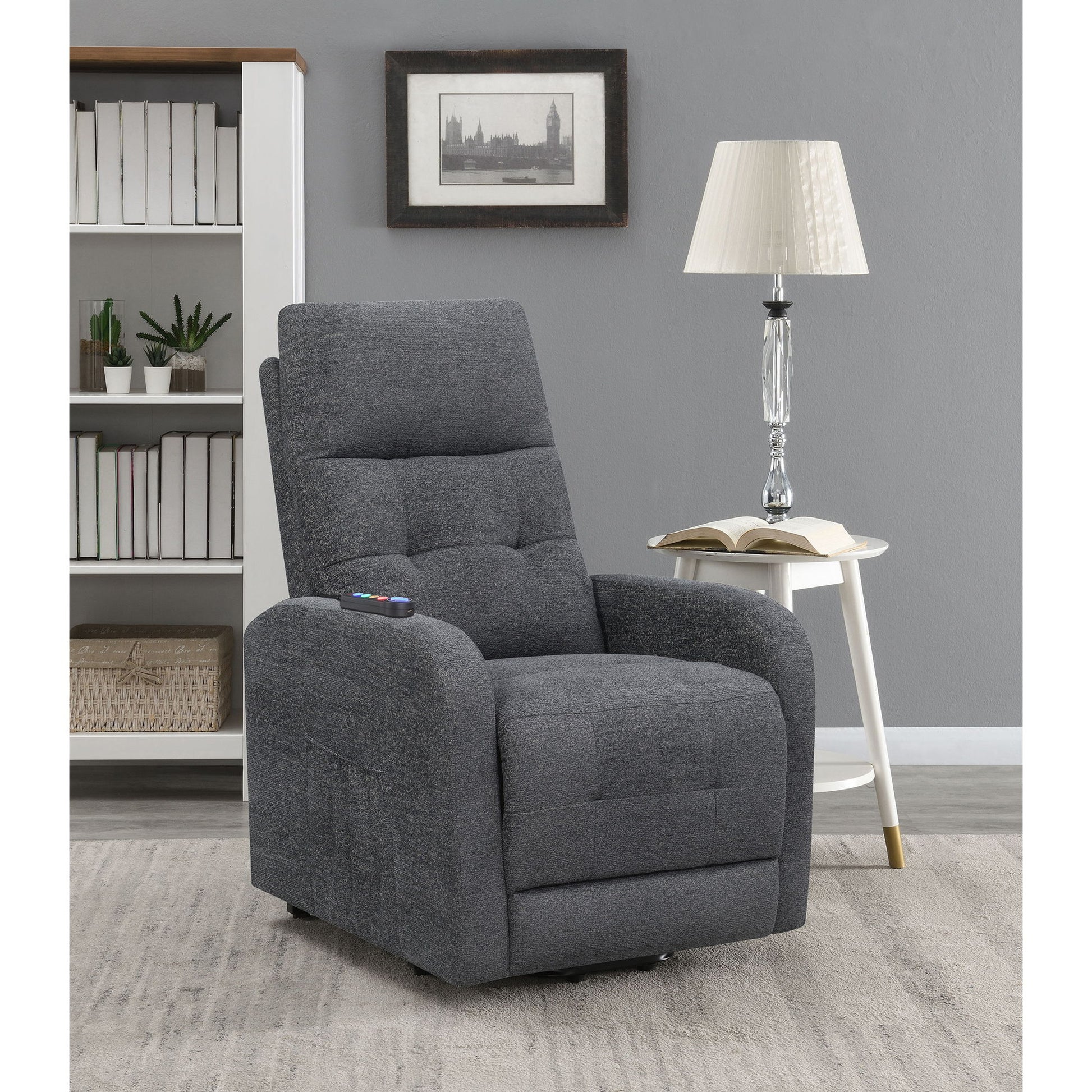 Lyle - Upholstered Power Massage Chair With Heat And Remote Control - Charcoal
