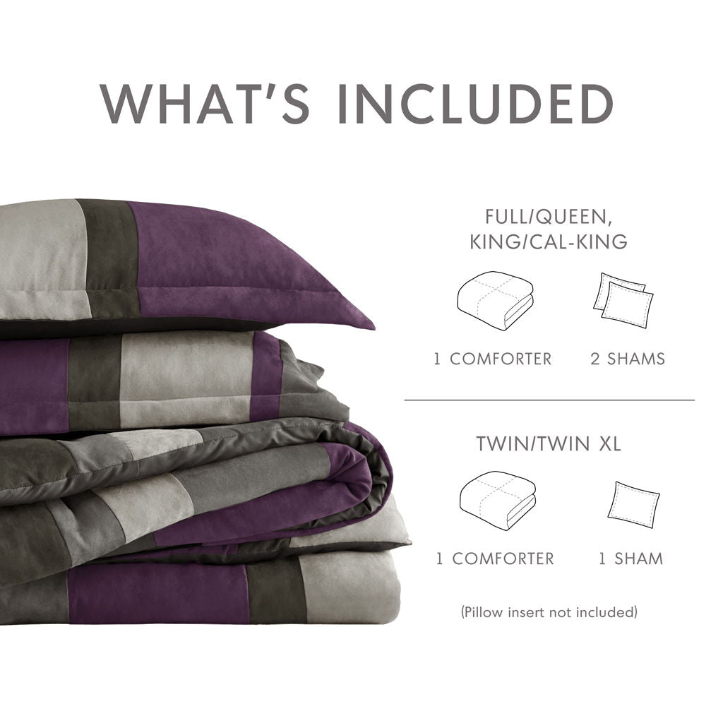 Boulder Stripe - King/California King Pieced Comforter Set - Purple