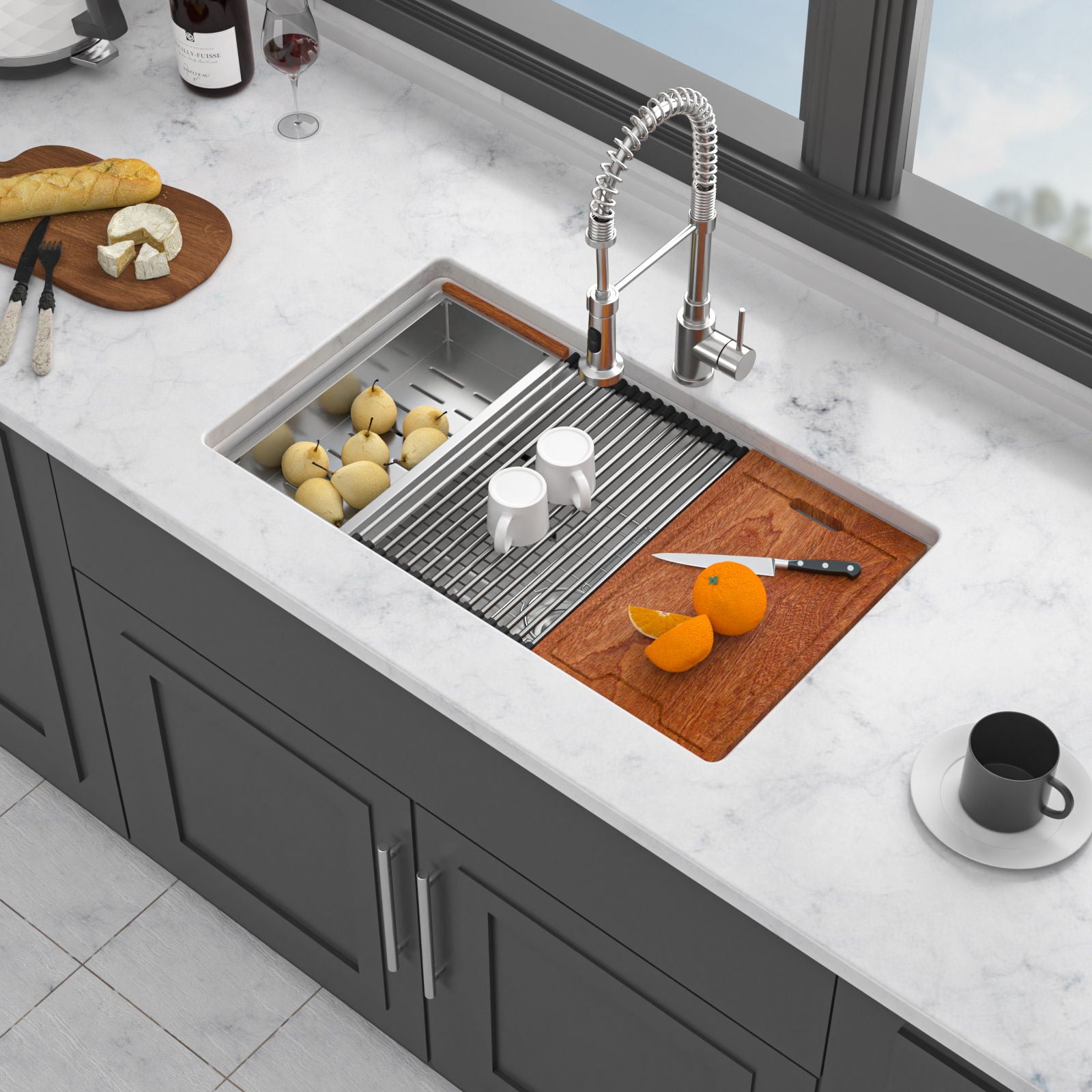 Undermount Workstation Single Bowl Porcelain Ceramic Kitchen Sink