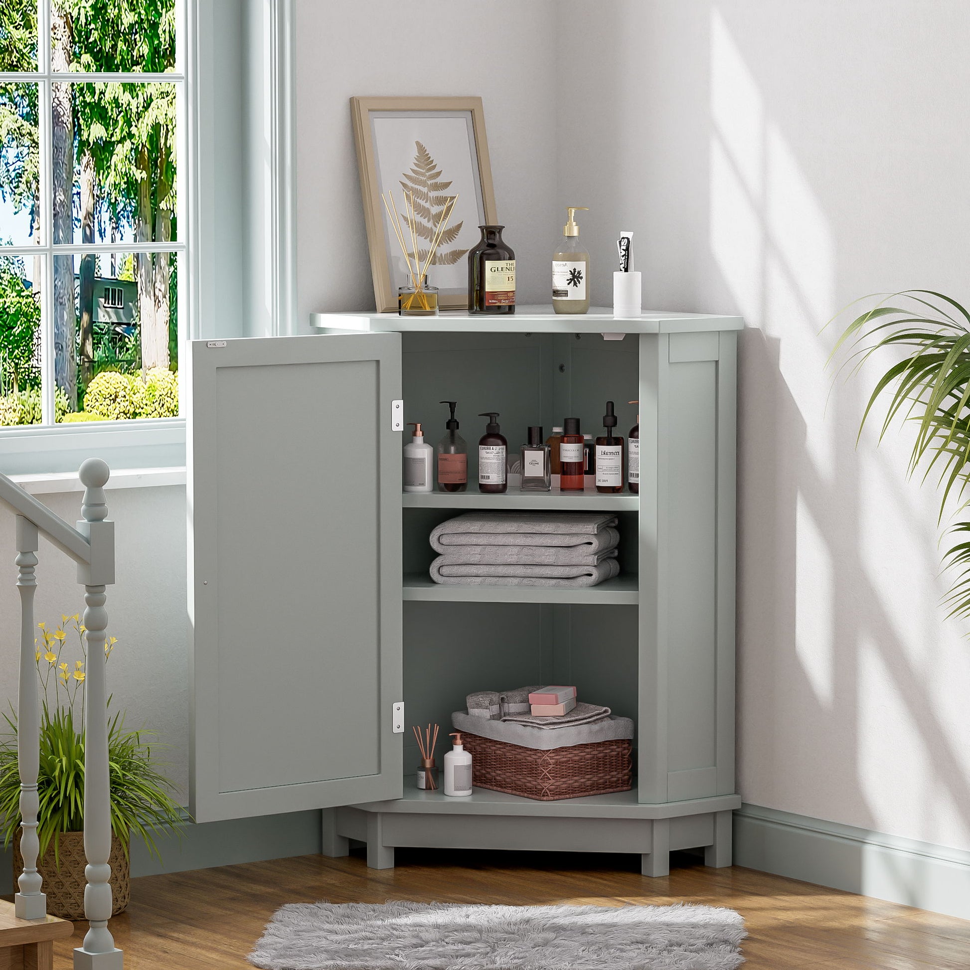 Bathroom Cabinet Triangle Corner Storage Cabinet With Adjustable Shelf Modern Style