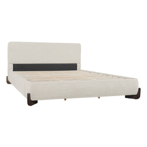 King Upholstered Bed With Slats Support - Beige