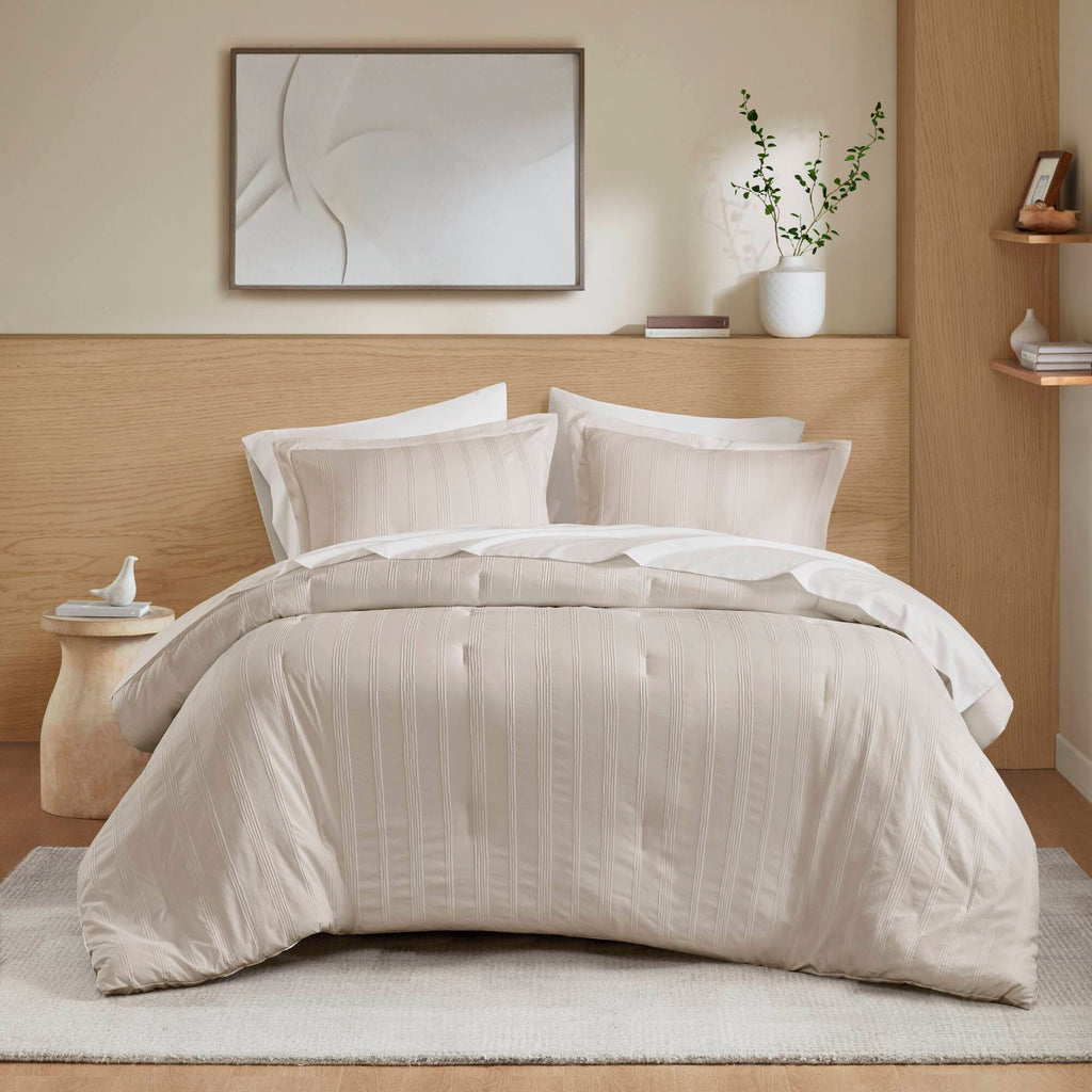 Logan - Full Striped Comforter Set - Neutral